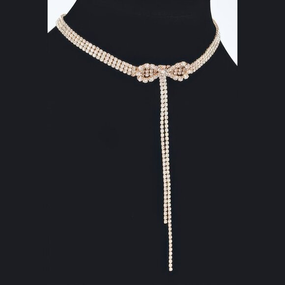 Rhinestone Bow String Choker Necklace - Picture 2 of 3